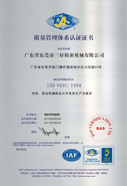 ISO9001 quality management system certification